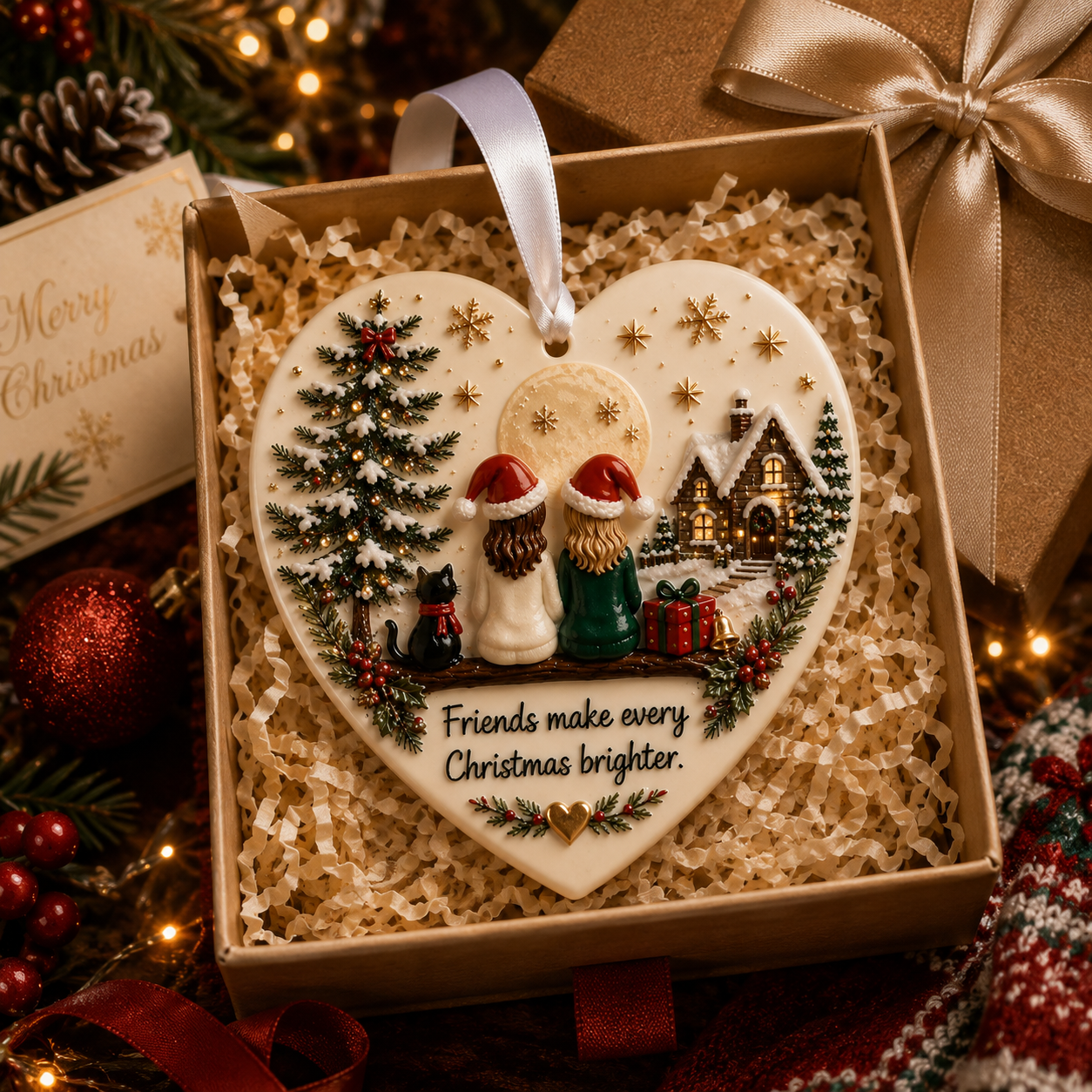 Best Friends Christmas Heart Ornament – “Friends Make Every Christmas Brighter” Keepsake Gift
