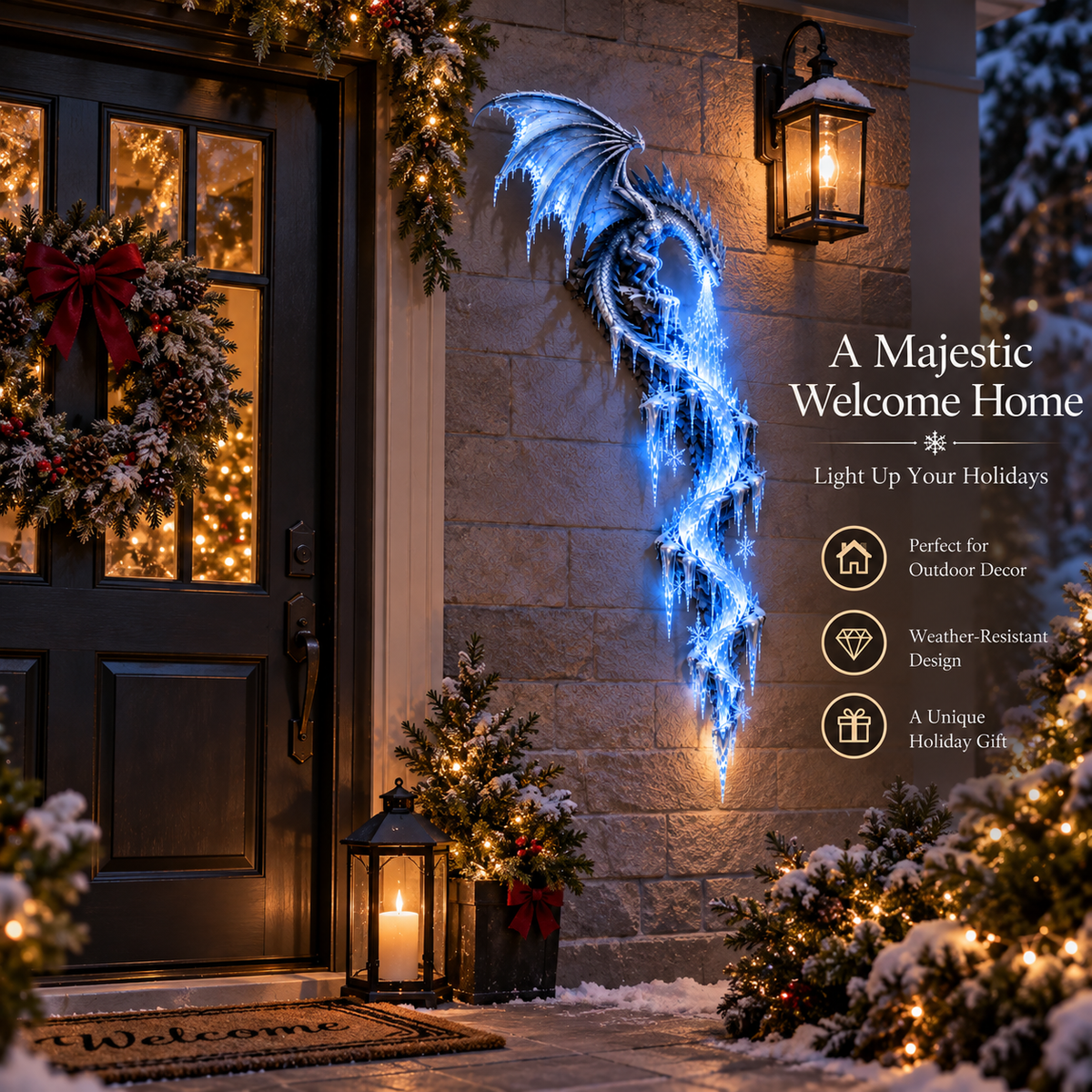Frostbound Dragon – Illuminated 3D Wall Sculpture ❄️🐉
