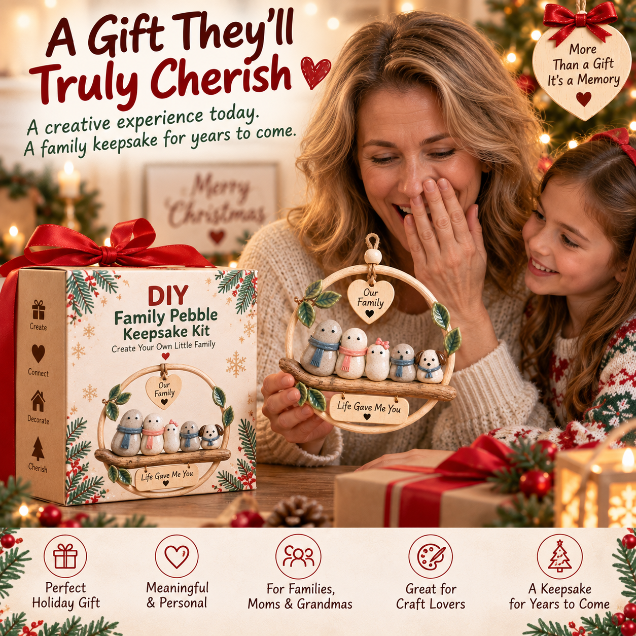 DIY Family Pebble Keepsake Kit – Create Your Own Family Christmas Ornament, Meaningful Holiday Craft & Gift