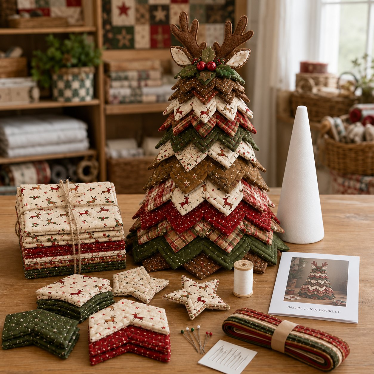 🔥LAST DAY 69% OFF🎄 DIY Quilted Santa Christmas Tree Kit – Handmade Holiday Craft & Festive Tabletop Decor