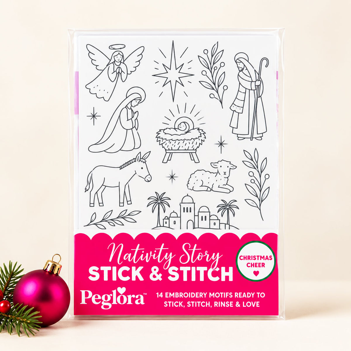 🎄Peglora Christmas Stick & Stitch Embroidery Pattern Pack – 5 Sheets / 70 Wash-Away Embroidery Motifs🧵