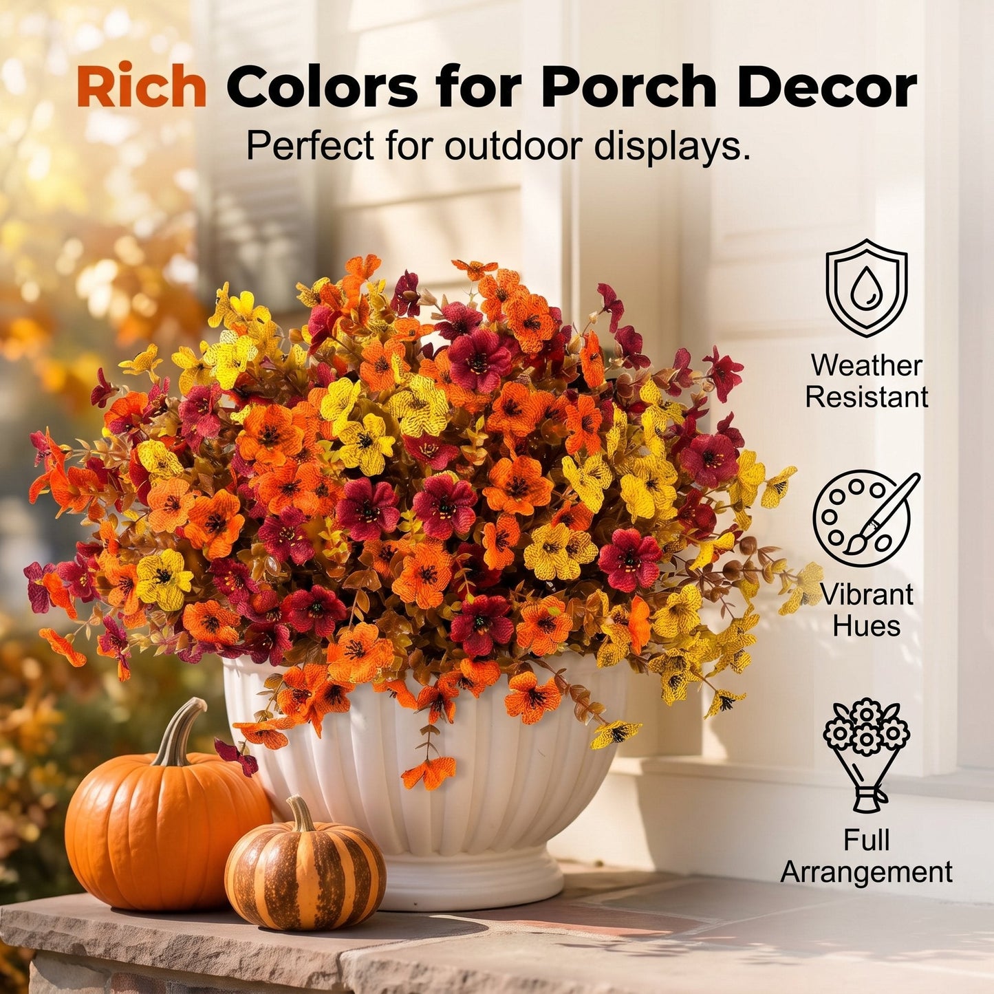 🍂🧡Artificial Autumn Violet Silk Flower Bouquet✨Weatherproof Faux Fall Floral Stems, Front Porch & Table Arrangement, Halloween Home Decor