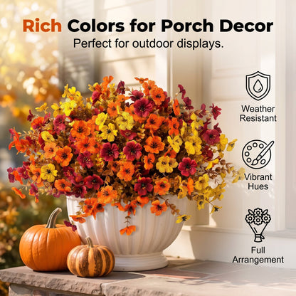 🍂🧡Artificial Autumn Violet Silk Flower Bouquet✨Weatherproof Faux Fall Floral Stems, Front Porch & Table Arrangement, Halloween Home Decor