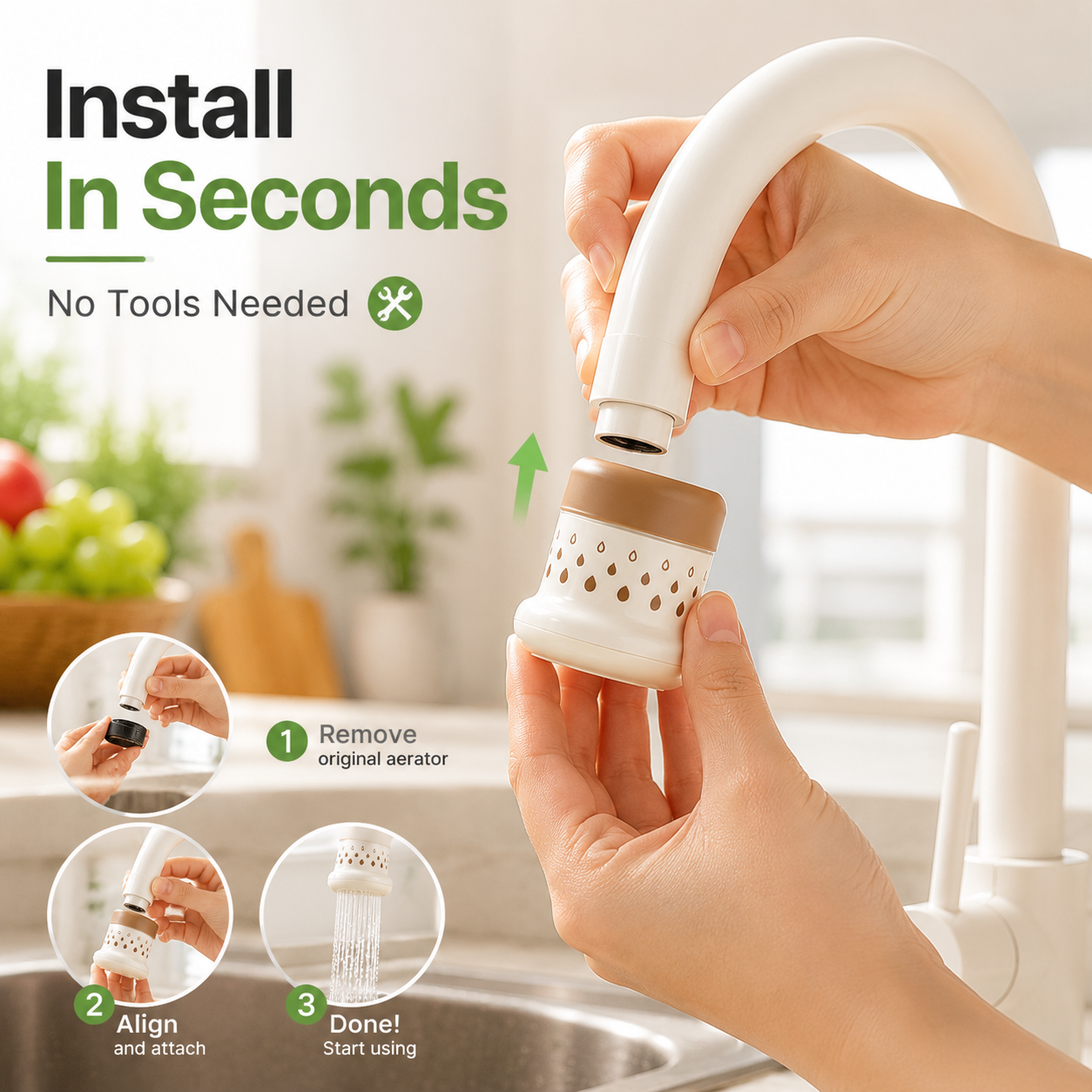 💦 2pcs -360° Splash-Free Faucet Filter – Save Water & Wash Better