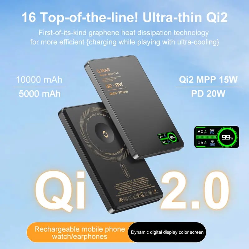 ⚡ 15W Magnetic Wireless Power Bank – Ultra-Slim 0.35" Portable Charger