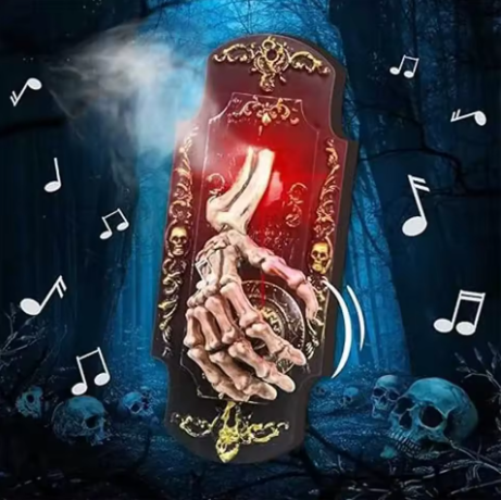 👻Halloween Hanging Doorbell Touch/Motion Activated Skeleton Hand Door Bell with Red Light Scary Sound Haunted House Decoration