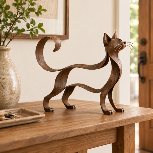Maine Coon Inspired Metal Cat Sculpture