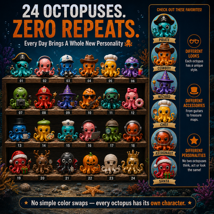 🐙 24 Days of Octopus Madness Advent Calendar – 24 Unique Octopus Characters & Crazy Personalities