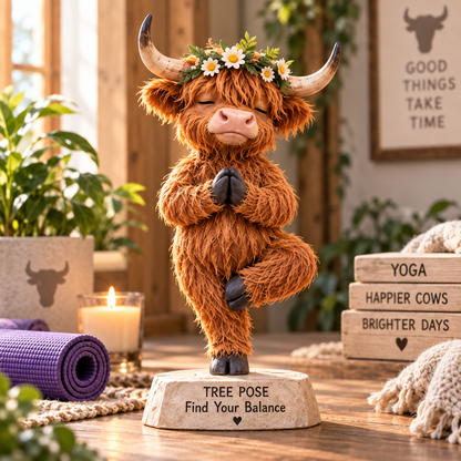 🧘 Find Your Balance – Highland Cow Yoga Figurine