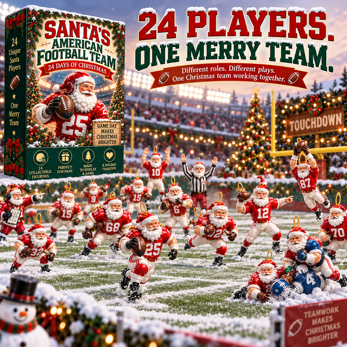 🏈🎅 Santa’s American Football Team – 24 Christmas Game-Day Players