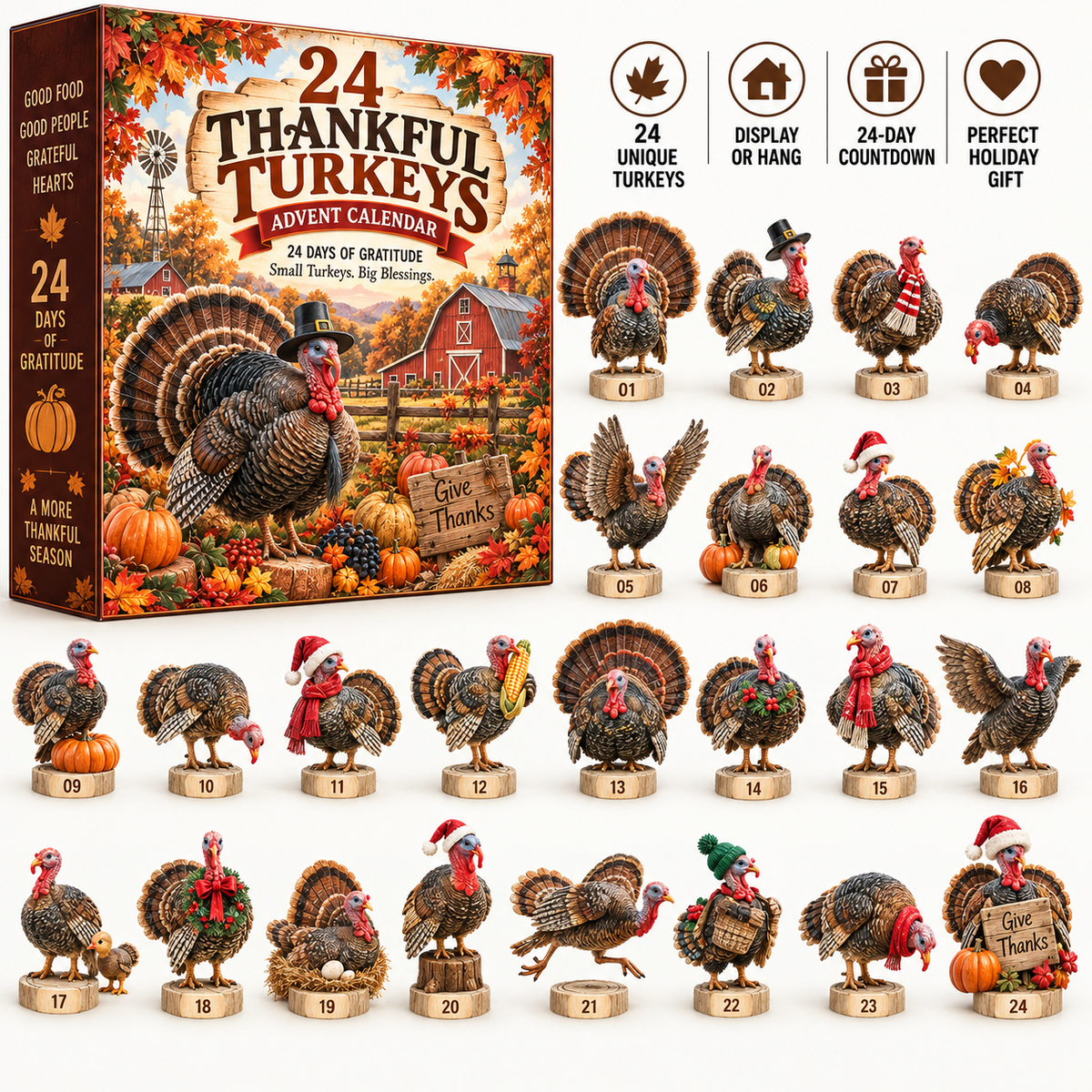 🦃 24 Thankful Turkeys – 24 Days of Gratitude Holiday Countdown