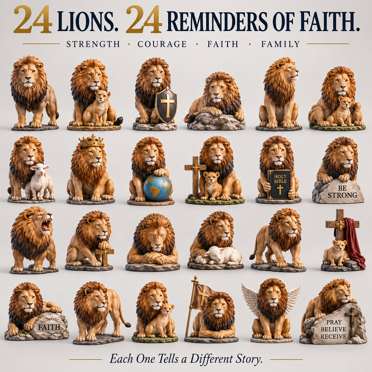 Lion of Faith– 24 Days of Strength, Courage & Blessings, Christian Lion Collection & Meaningful Faith Gift