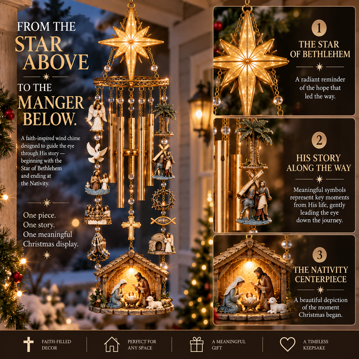 ✨Let His Story Ring On – Bethlehem Star Nativity Wind Chime