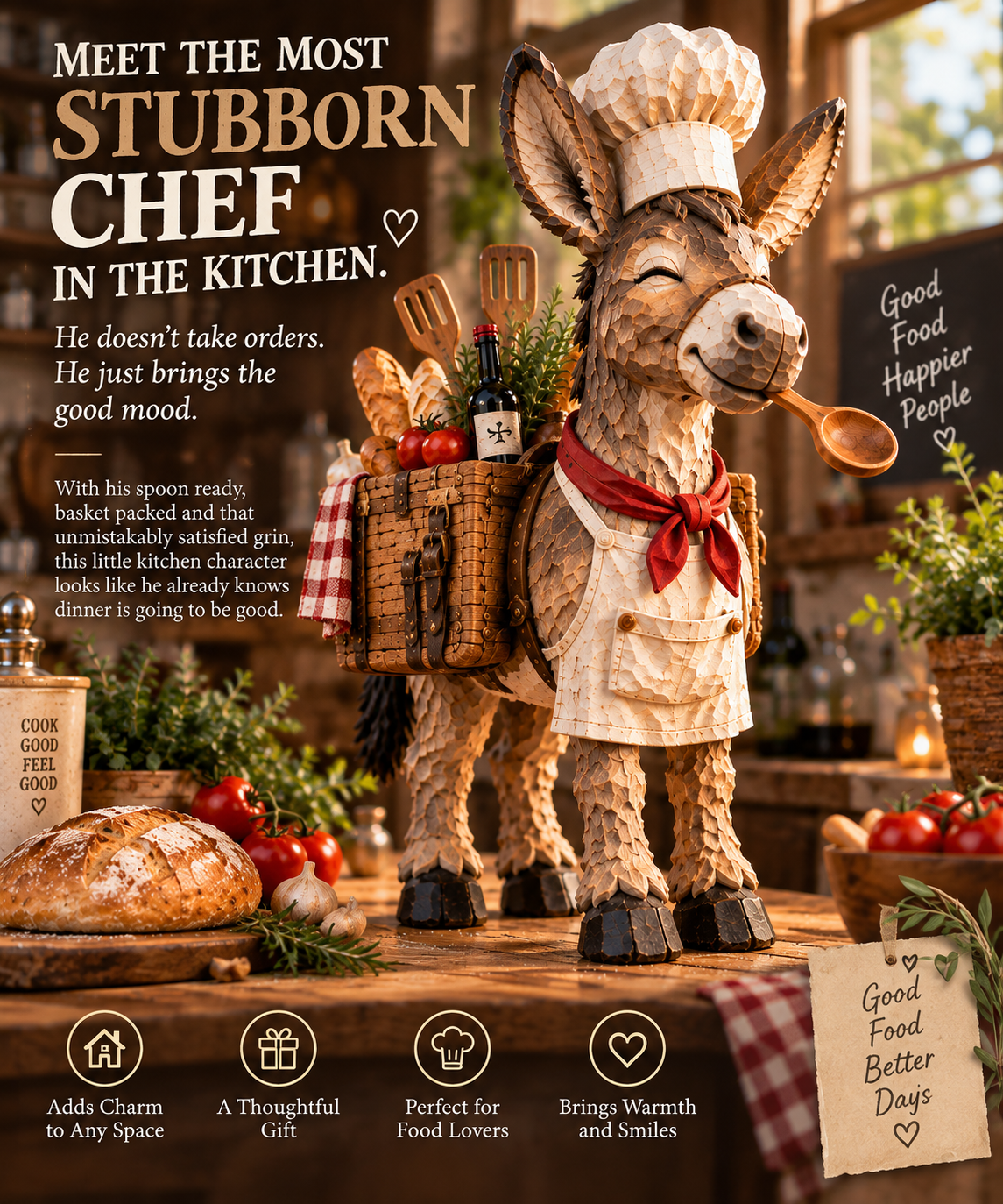 🫏 The Stubborn Little Chef — Carved Kitchen Donkey Figurine