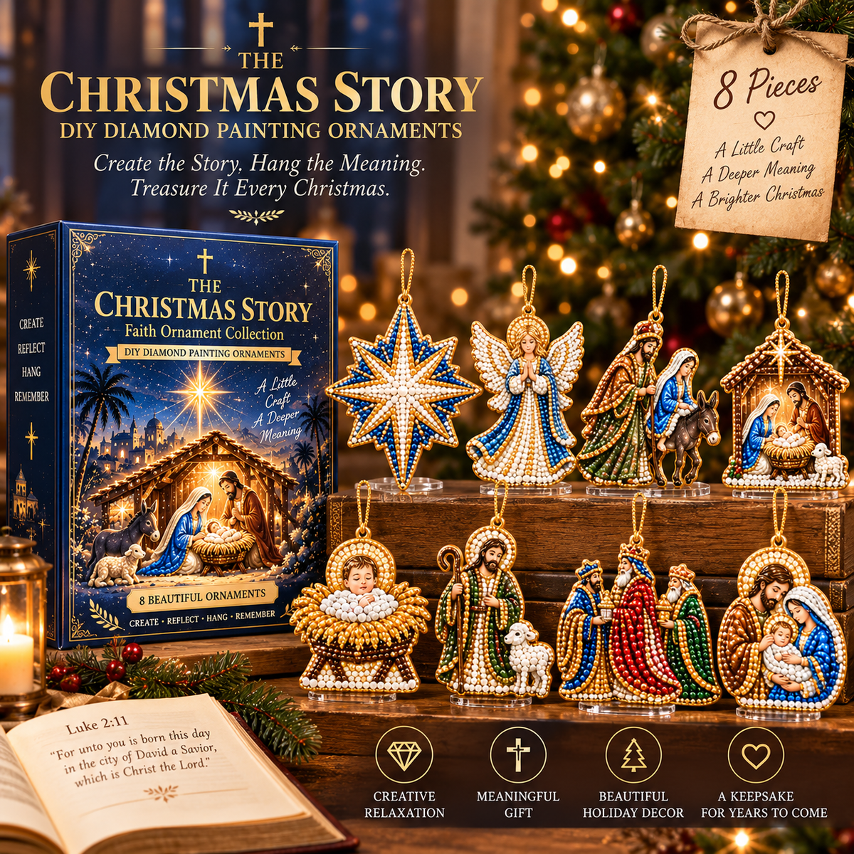 The Christmas Story – 8-Piece DIY Faith Ornament Collection ✨