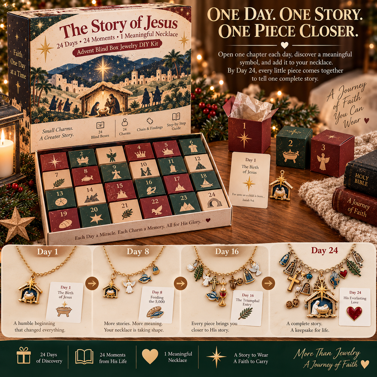 ✨The Story of Jesus – 24 Days of Faith Charm Necklace Collection