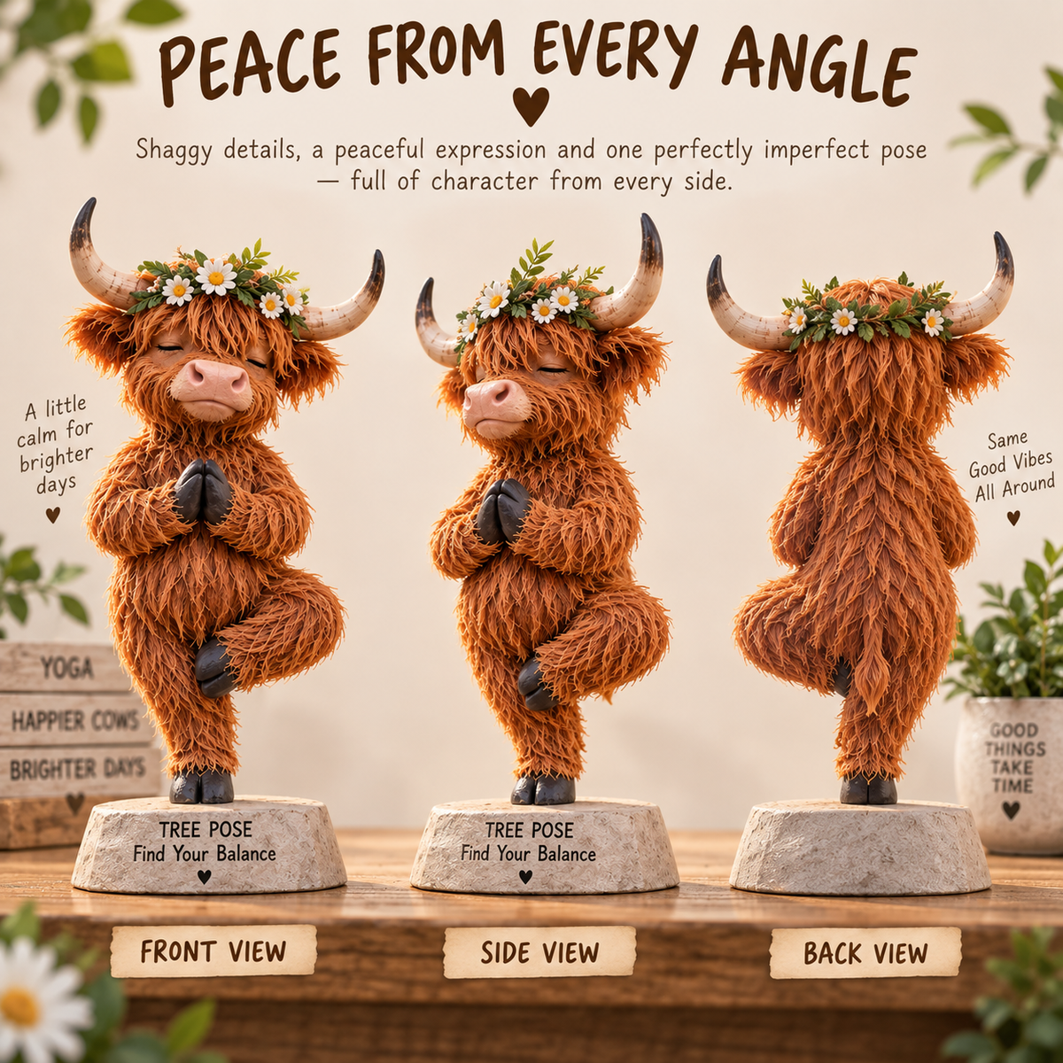 🧘 Find Your Balance – Highland Cow Yoga Figurine