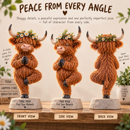 🧘 Find Your Balance – Highland Cow Yoga Figurine