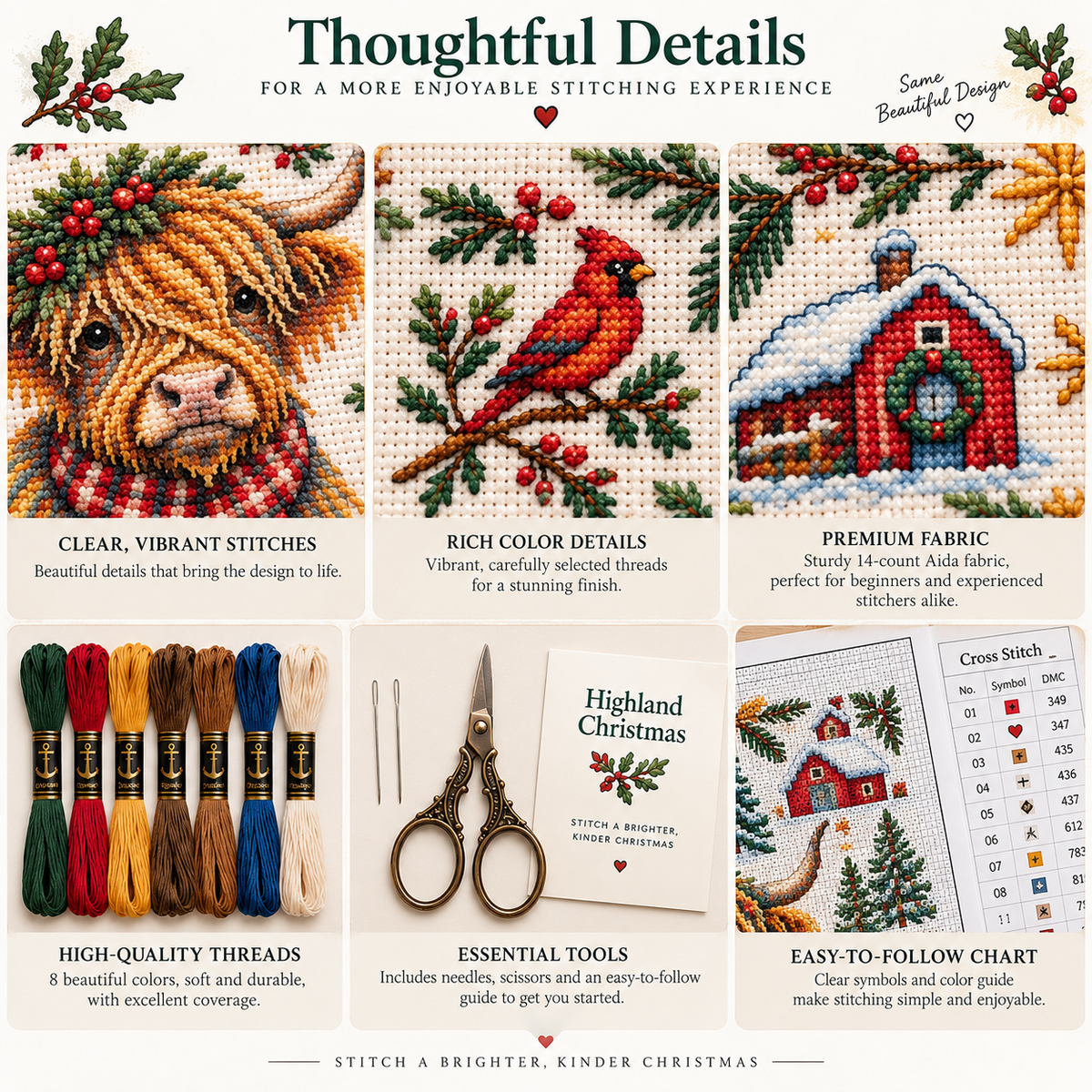 🐮 A Highland Christmas – Cozy Holiday Cross Stitch Kit