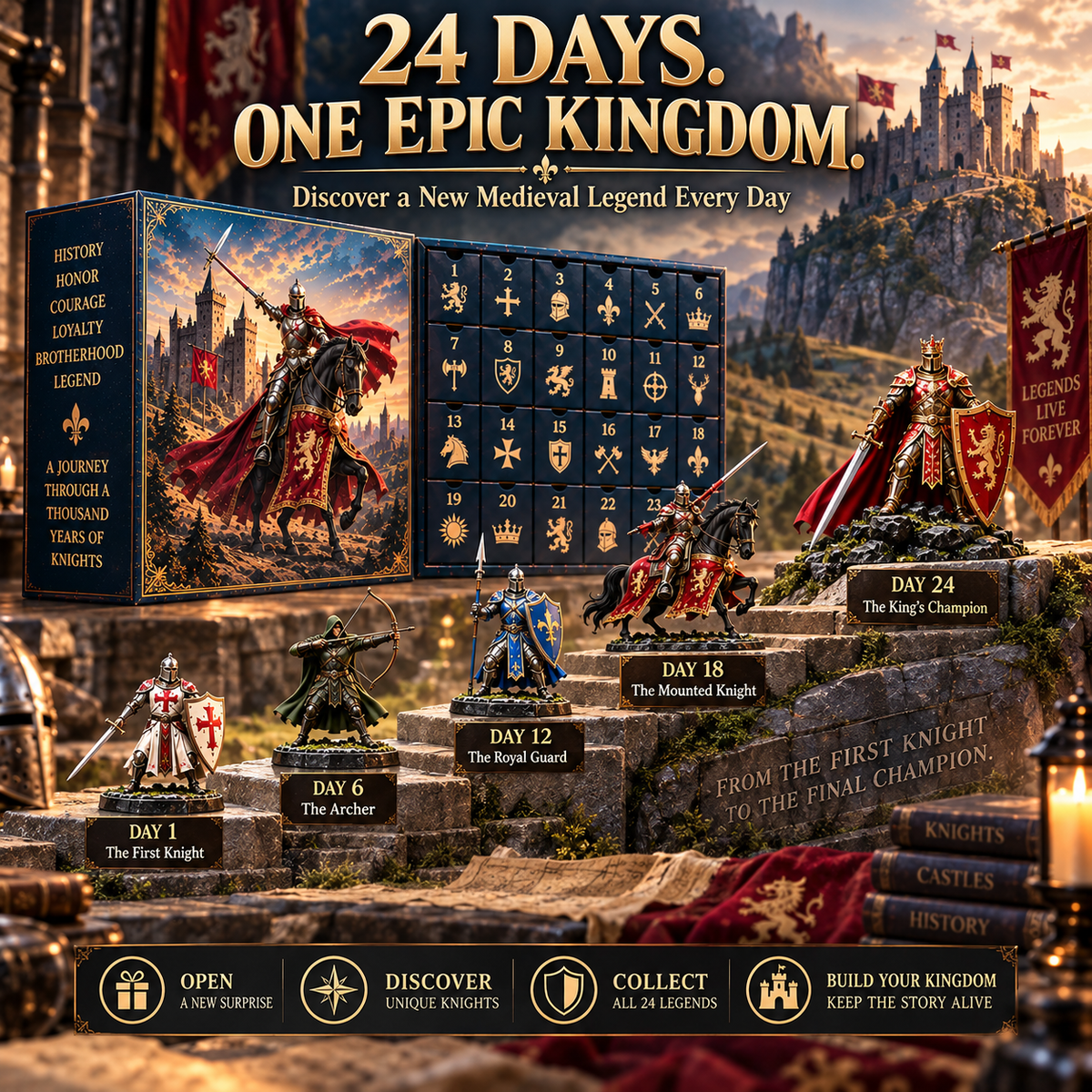 ⚔️ 24 Days of Medieval Legends – 24 Unique Knight Collectible Figures 🏰