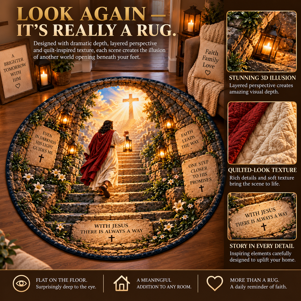 Walk in Faith – 3D Christian Story Round Rug Collection ✨