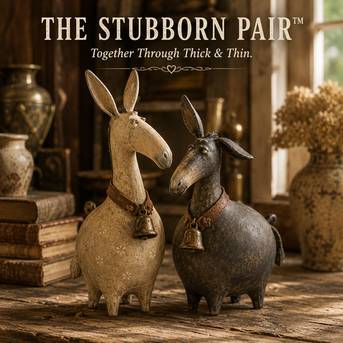 The Stubborn Pair – Rustic Donkey Couple Figurines, Farmhouse Folk Art Decor & Meaningful Anniversary Gift