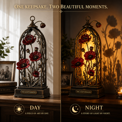 The Light Remains Memorial Poppy Lantern – Warm Remembrance Light & Meaningful Sympathy Keepsake