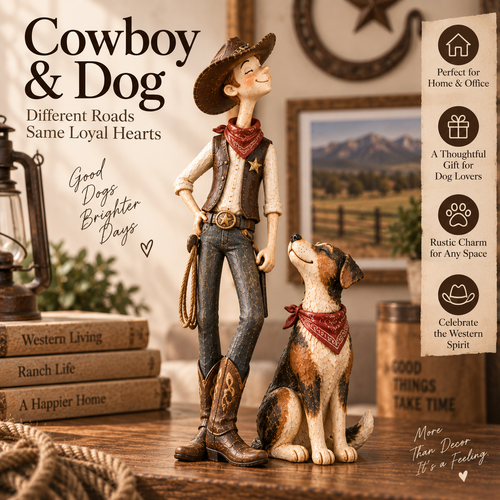 Cowboy & Loyal Dog Figurine Set – Rustic Western Home Decor & Gift for Men