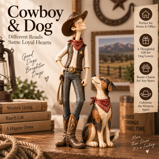 Cowboy & Loyal Dog Figurine Set – Rustic Western Home Decor & Gift for Men