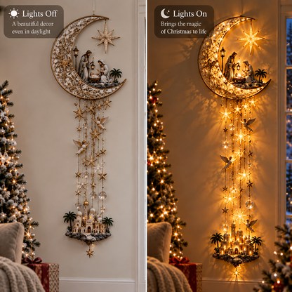 ✨ Holy Night Moon – Illuminated Nativity Christmas Wall Hanging