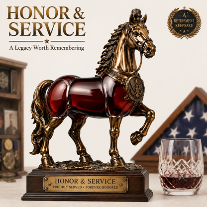 Honor & Service Military Retirement Horse Decanter – Veteran Commemorative Keepsake Gift