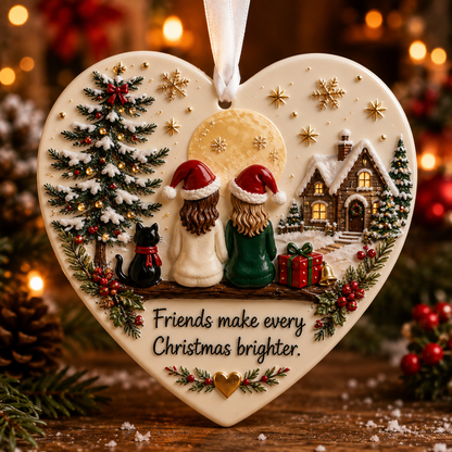 Best Friends Christmas Heart Ornament – “Friends Make Every Christmas Brighter” Keepsake Gift