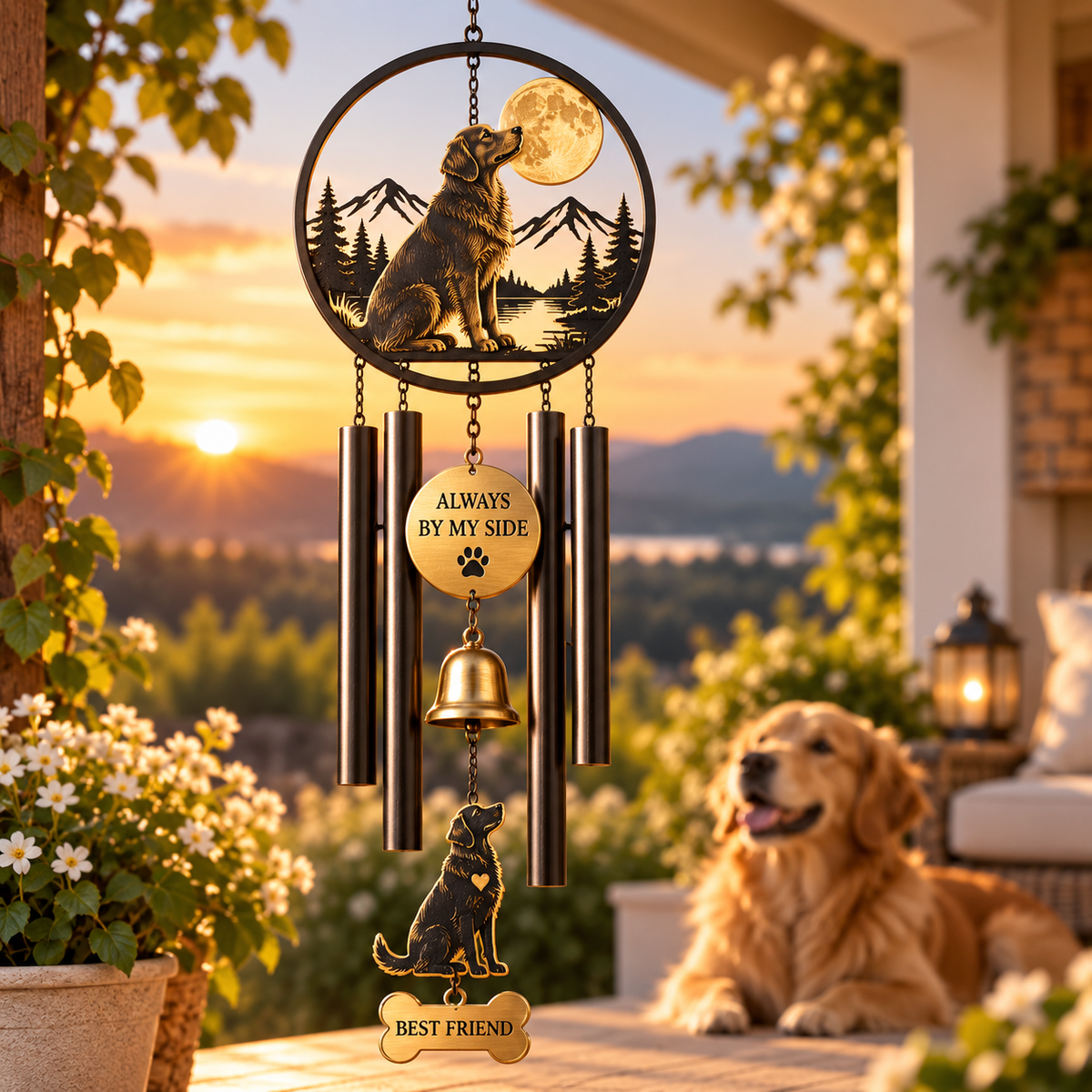 🐾 Always By My Side – Dog Lover Wind Chime with Memory Bell 🔔