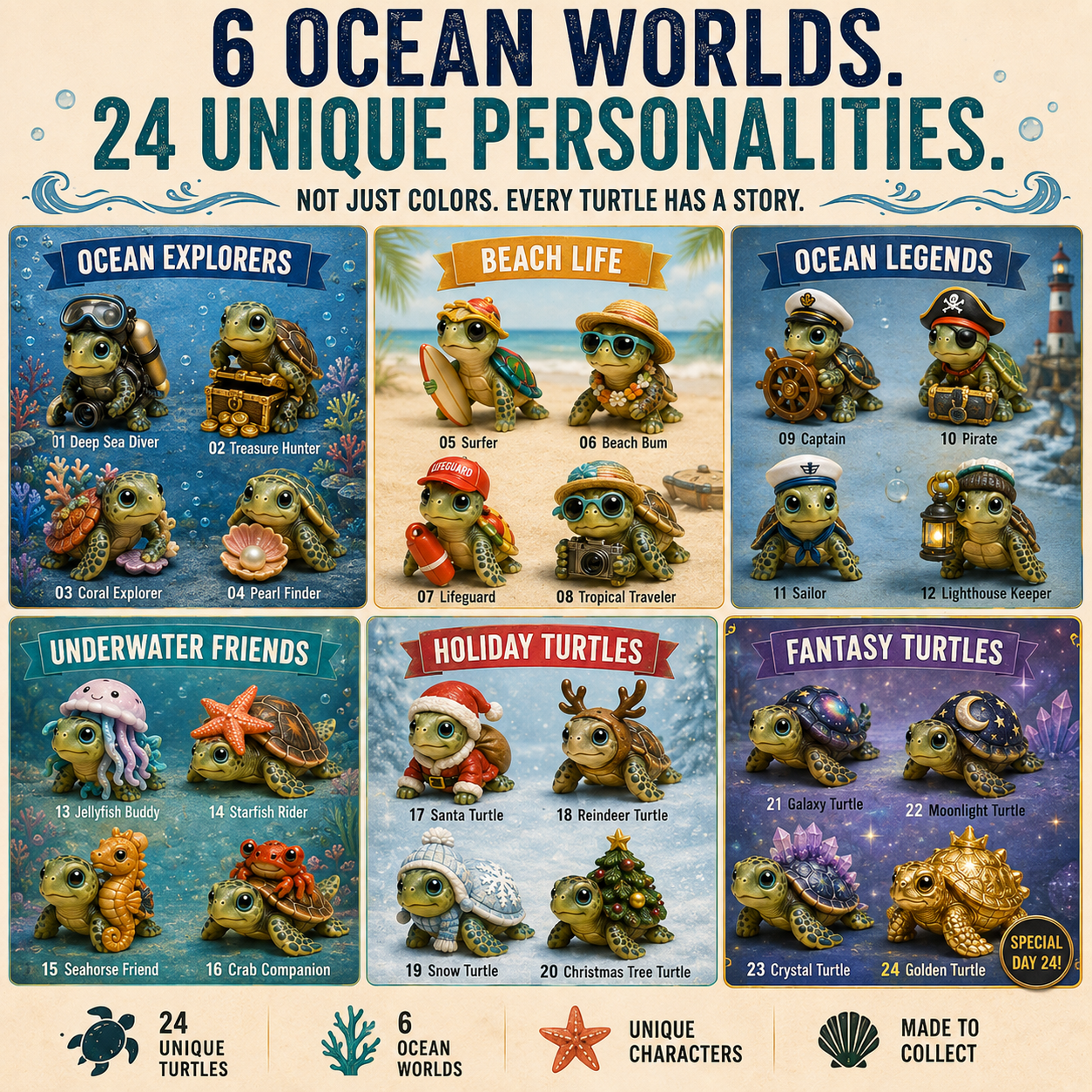 🌊🐢Sea Turtle Adventures Advent Calendar – 24 Unique Ocean Turtle Collectibles