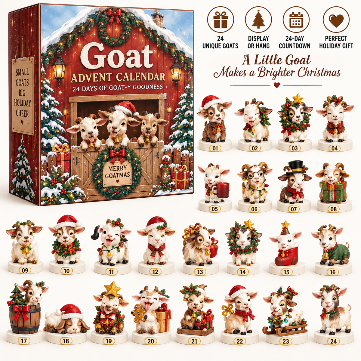 Goat Advent Calendar – 24 Days of Goat-y Goodness, 24 Unique Christmas Goat Collectibles