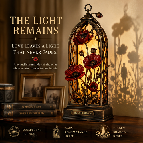 The Light Remains Memorial Poppy Lantern – Warm Remembrance Light & Meaningful Sympathy Keepsake
