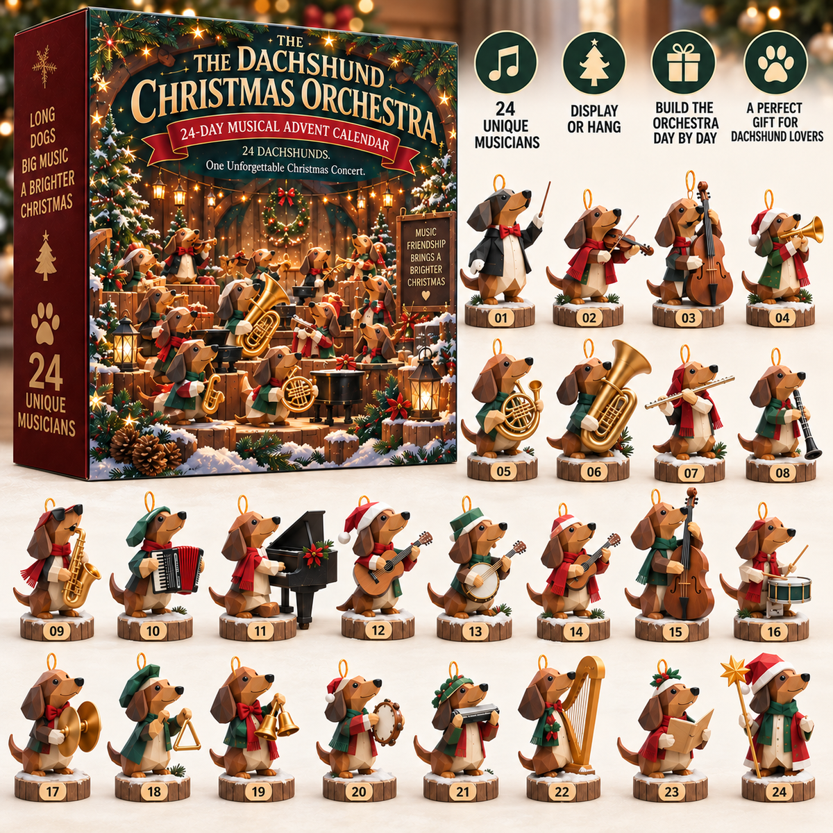🐾🎻 Dachshund Holiday Orchestra – 24 Little Musicians