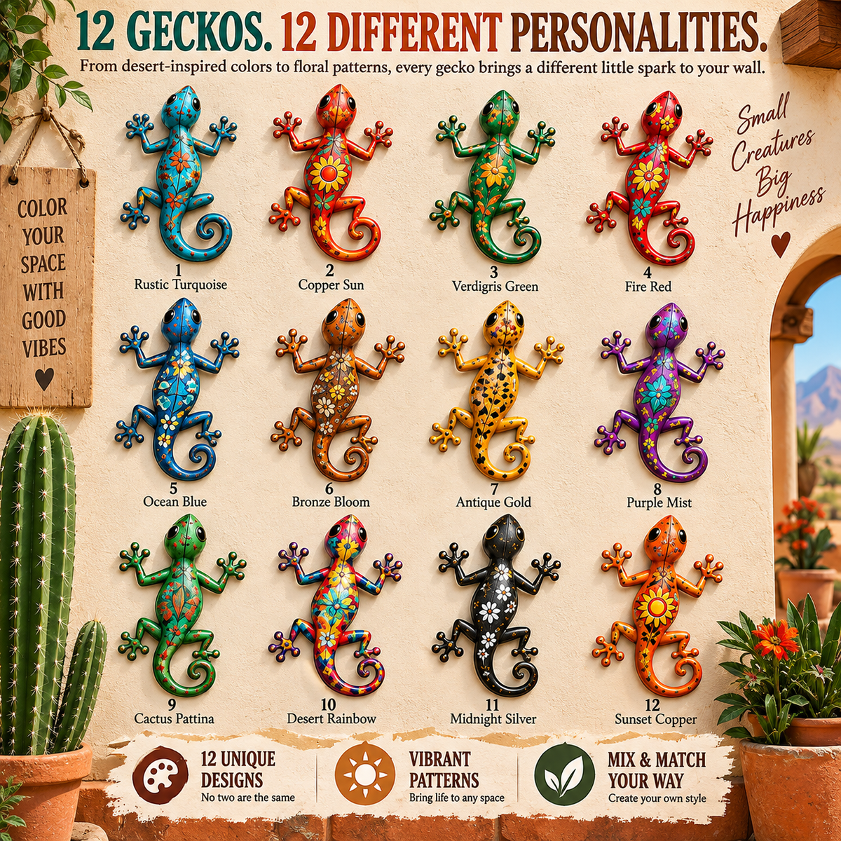 🦎 12-Piece Southwestern Gecko Wall Art Collection
