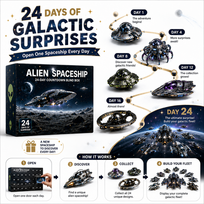 Alien Spaceship Advent Calendar 2026, 24 Days of Unique Spacecraft Toys, Christmas Countdown Calendar with 24 Different Alien Spaceships, Space Gifts for Kids Boys Girls