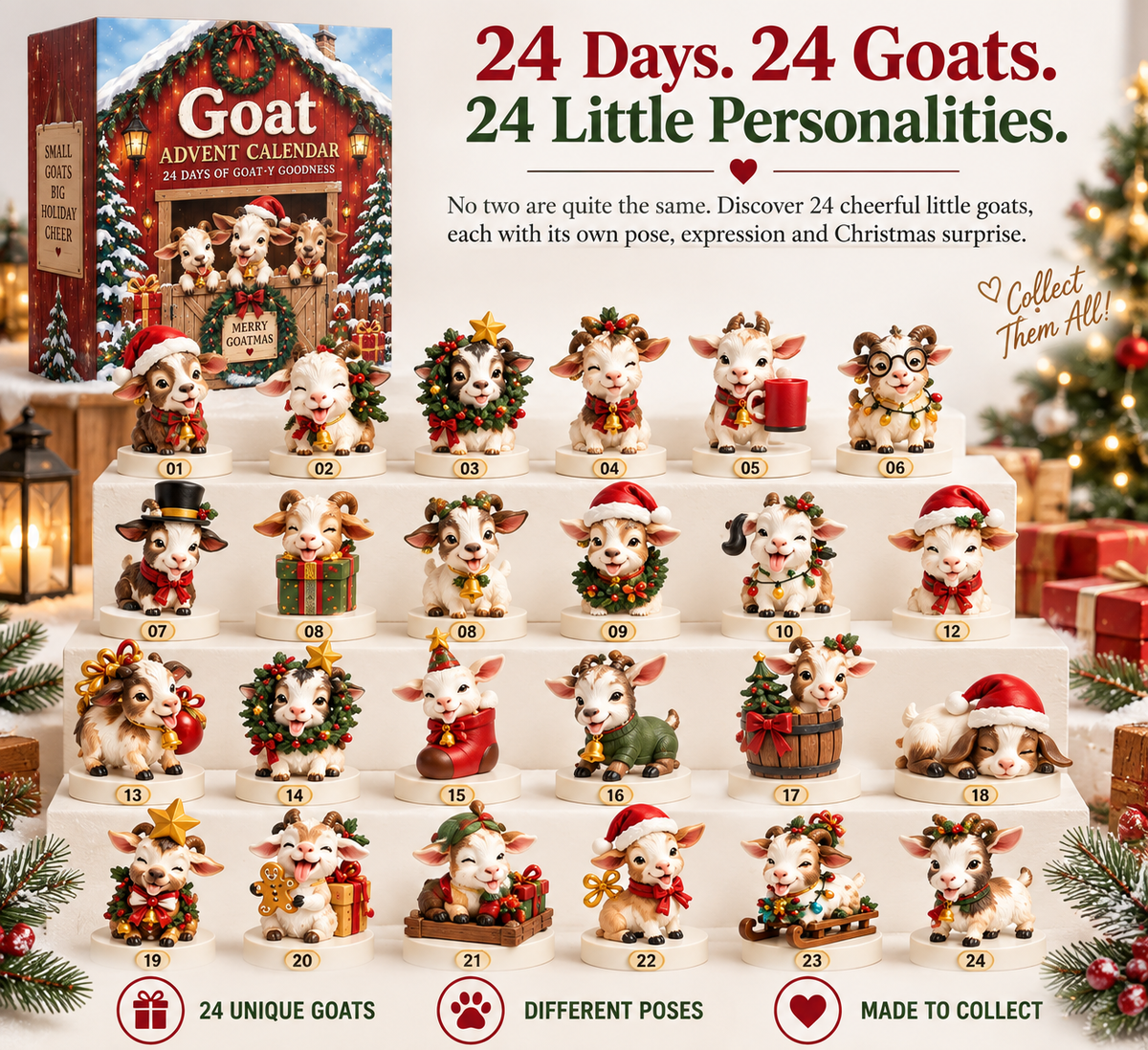 Goat Advent Calendar – 24 Days of Goat-y Goodness, 24 Unique Christmas Goat Collectibles