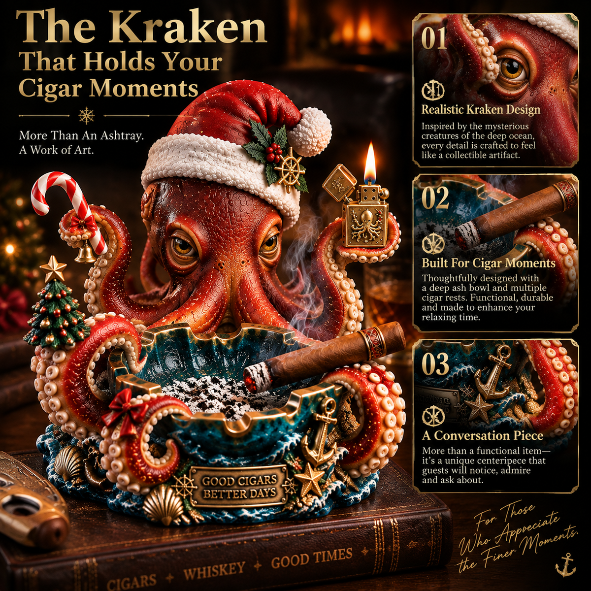 🐙 Christmas Kraken Cigar Rest – Nautical Collector’s Edition