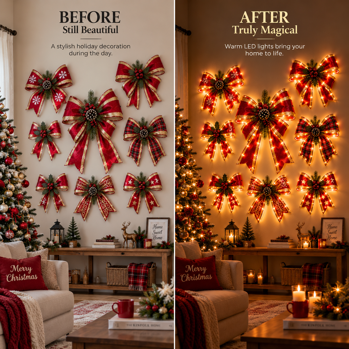 🎀 Glowing Christmas Bow Wall Decor – A Warm Touch for the Holidays