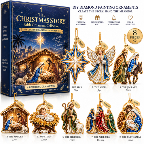 The Christmas Story – 8-Piece DIY Faith Ornament Collection ✨