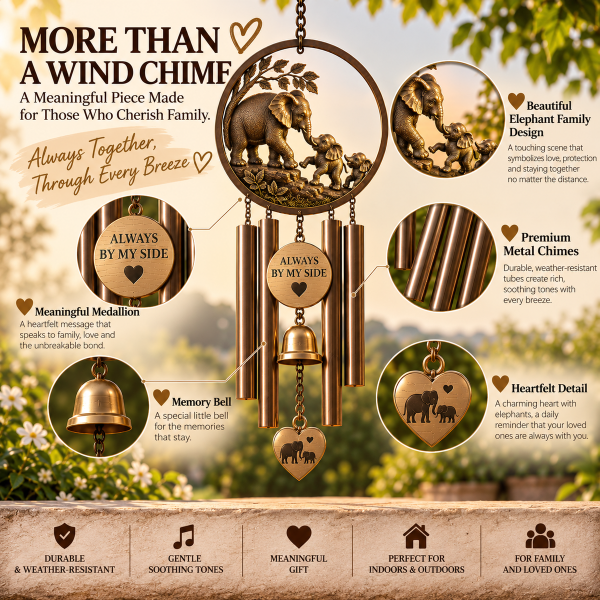 🐘 Always By My Side – Elephant Family Wind Chime
