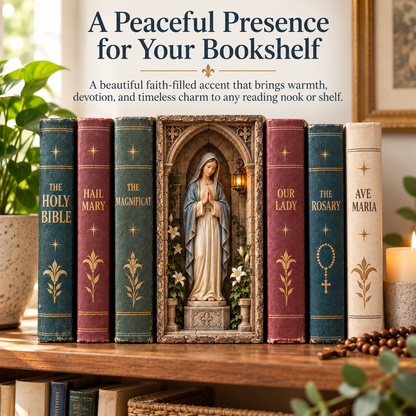 Our Lady’s Quiet Corner — A Sacred Bookshelf Keepsake ✨