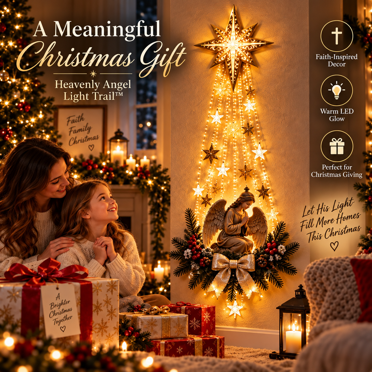👼 Heavenly Angel Light Trail – Faith-Inspired Christmas Wall Decor
