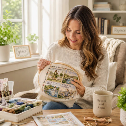 ⏳ Last Day 49% OFF – ✝️ Beginner-Friendly Life of Jesus Bible Story Cross Stitch DIY Kit | 6 Biblical Collections with Fabric, Color-Matched Floss, Needle & Pattern Guide Included 💕