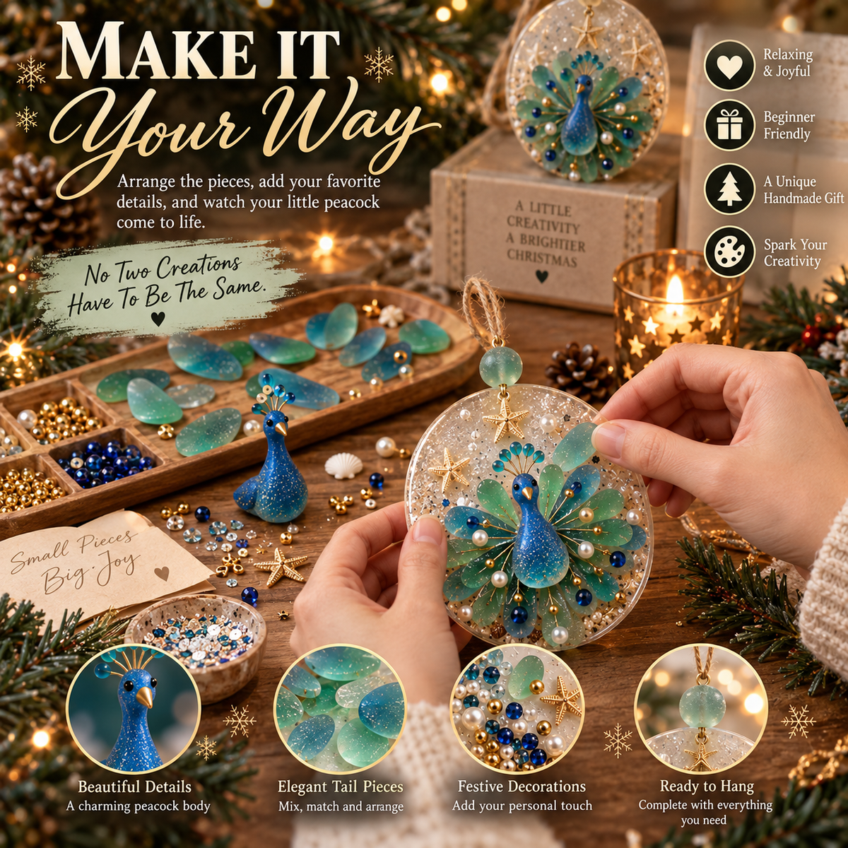 DIY Peacock Christmas Ornament Kit – Create Your Own Festive Peacock, Holiday Craft Kit & Handmade Keepsake
