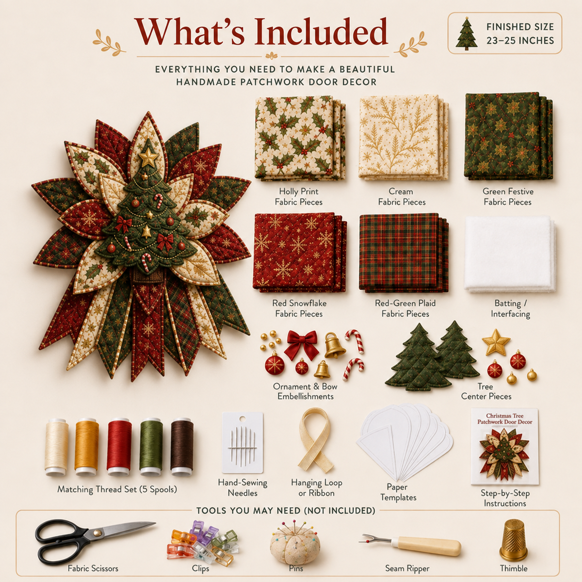 ⭐ 🎄 Christmas Sale 50% OFF 🎉 – DIY Quilted Christmas Door Hanging Kit for Festive Holiday Home Deco