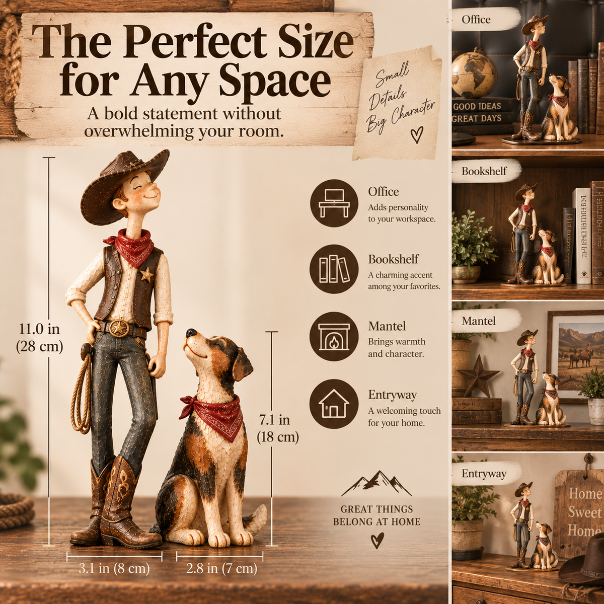 Cowboy & Loyal Dog Figurine Set – Rustic Western Home Decor & Gift for Men